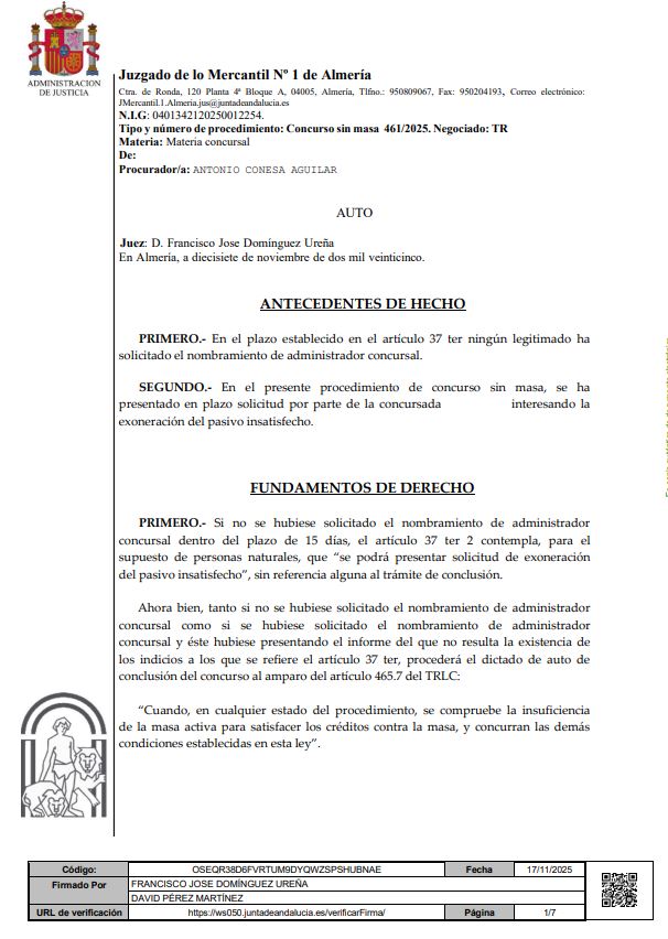 caso de exito Ley de Segunda Oportunidad en Almeria