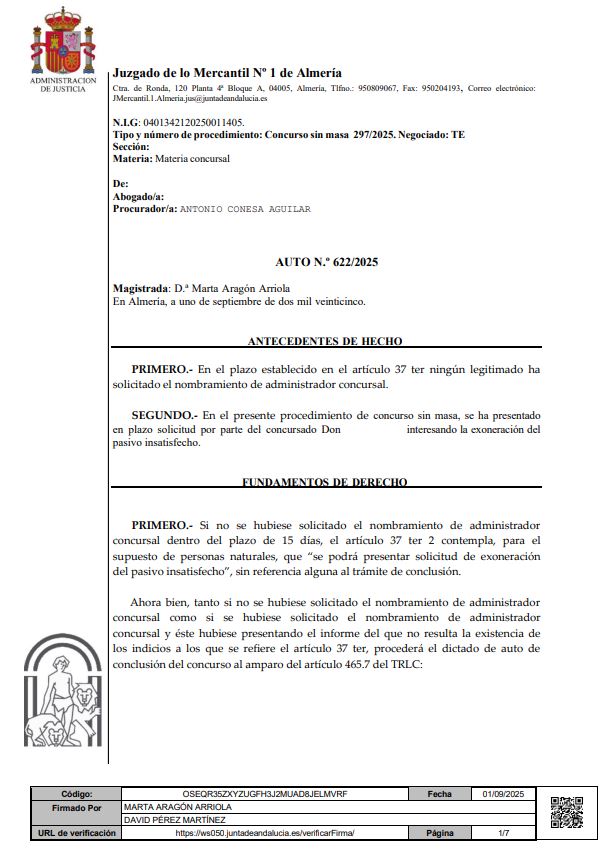 caso de exito Ley de Segunda Oportunidad en Almeria