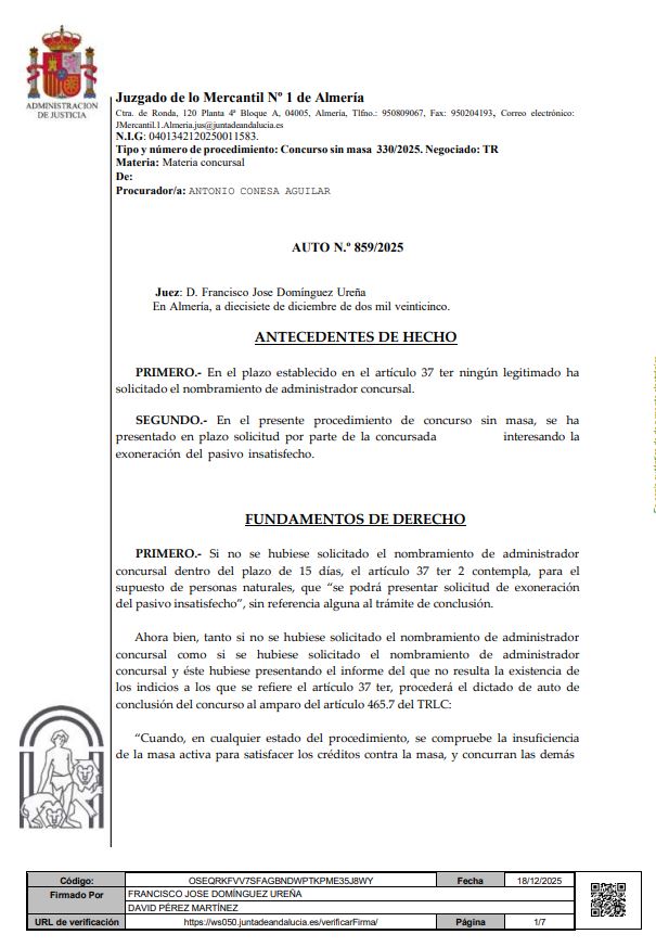 caso de exito Ley de Segunda Oportunidad en Almeria