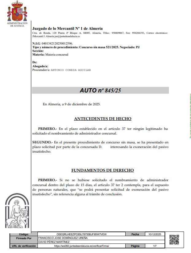 caso de exito Ley de Segunda Oportunidad en Almeria